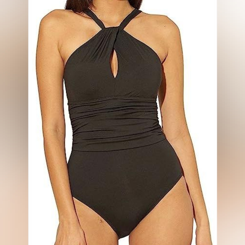 Bleu Rod Beattie Womens Swimwear One-Piece High-Neck In Black, Size: 20W